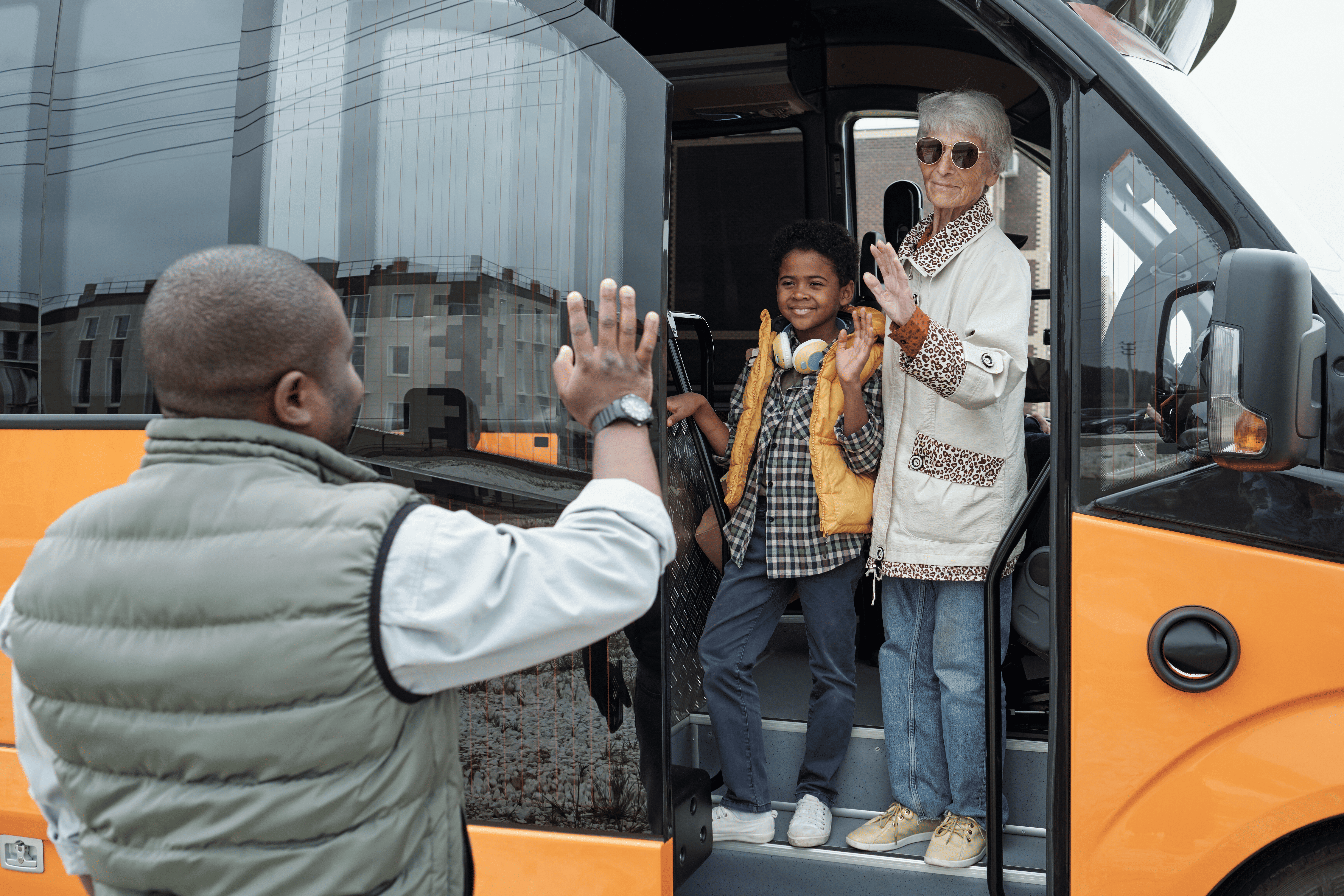 Students boarding a safe school taxi near Bristol